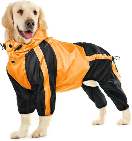 Dog Raincoat, Waterproof Rain Jacket, Adjustable 4-Legs Pet Poncho with Hood, Snow-Proof Dog Vest Rainwear, Lightweight Rain Clothes Apparel with Leash Hole