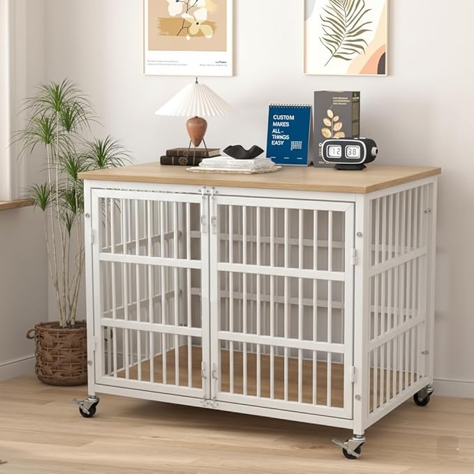 48/42/38 Dog Crate Furniture, Heavy Duty Dog Kennel Indoor for Large Dogs, Escape-Proof and Chew-Proof Wooden Dog Cage for high Anxiety Dog, Decorate House as TV Stand, End Table