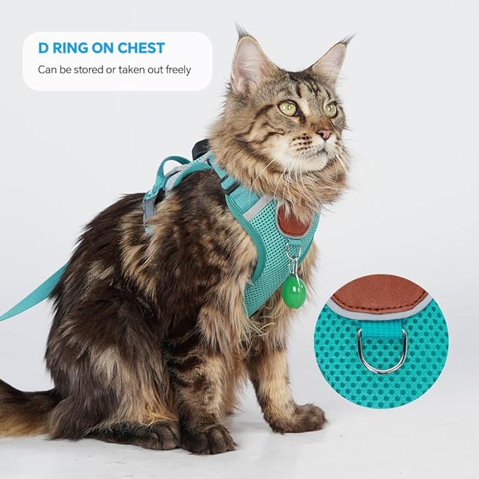 Cat Harness and Leash Set with AirTag Holder: Upgraded Escape Proof Vest with Lead for Small Dog Puppy Large Cat Walking，Soft Breathable Mesh Coat with Reflective Strip (Green, XL)
