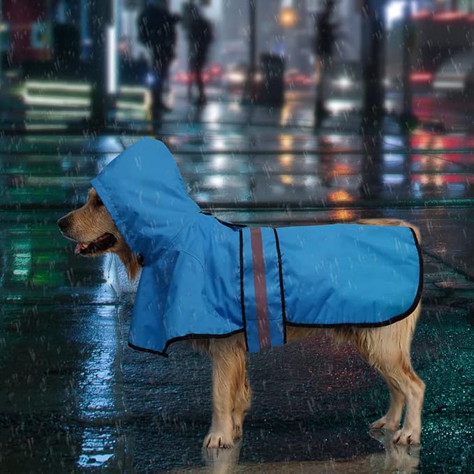 Candofly Dog Raincoat Hooded Poncho - Adjustable Waterproof Dog Rain Jacket Lightweight Reflective Dog Rain Coat Pet Slicker for Small Medium Large Dogs (Large, Sky Blue)