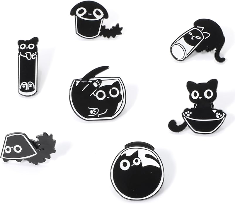 7 Pcs Enamel Pin Funny Reading Animal Brooch Alloy Cute Cartoon Lapel Pins Cat Clip Decoration Badges for Backpacks Clothes Jackets Bags Hat