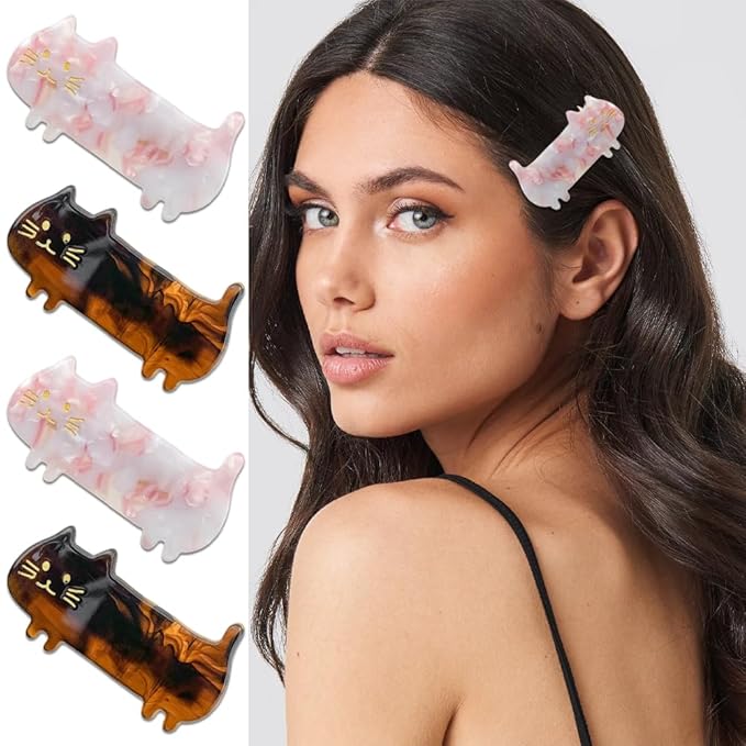 12 Pack Cat Hair Clips for Girls Thin Hair Cute Small Duckbill Clip Barrettes Birthday Party Hairpins Fashion Cat Hair Styling Accessories for Women Girls (6 Styles)