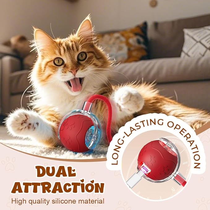 Interactive Cat Toys for Indoor Cats, 2026 New Smart Interactive Pet Toy Ball, Cat Toys for Bored Indoor Cats, Smart Rolling Ball for Dogs & Cats (Red)