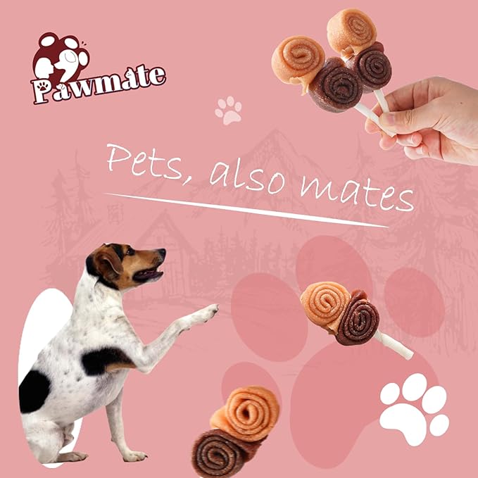 Triple Flavor Dog Treats Chicken Duck Rawhide Lollipops, Long Lasting Rawhide Sticks Dog Chews in Fun Shape, High Protein Healthy Chewy Training Snacks for Medium Large Dogs, 4 Counts, 10.6 oz