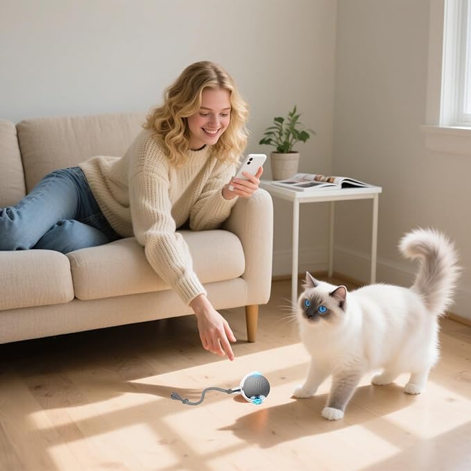 Interactive Cat Toy, 2025 New Interactive Rolling CatsToy Balls 360° Smart Automatic Rolling Pet Ball, Fast Moving Toy for Dog,Cat Ball Toy (Grey)