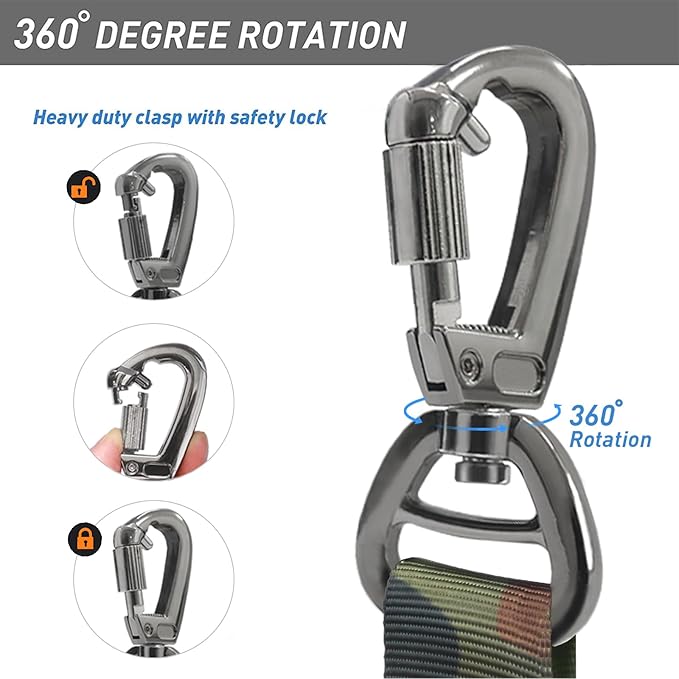 Hotsky Tactical Dog Leash Heavy Duty for Medium Large Dogs That Pull,4-6Ft Strong Bungee Shock Absorbing Military Dog Leash with Padded Double Handle and Car Seatbelt,Camo