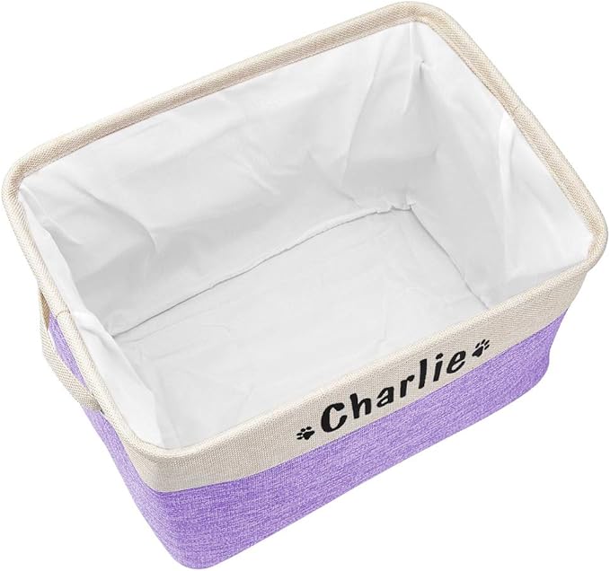 PET ARTIST Collapsible Dog Toy Storage Basket Bin with Personalized Pet's Name - Rectangular Storage Box Chest Organizer for Dog Toys,Dog Coats,Dog Clothing,Dog Apparel & Accessories,Purple