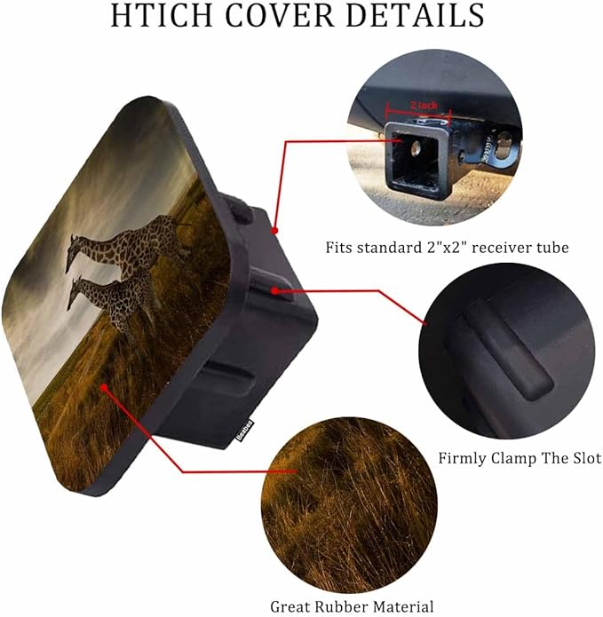 Giraffe Towing Hitch Cover African Animal Giraffes Meadow Field Trailer Hitch Tube Cover Plug Cap Hitch Cover Universal for 2 Inch Receivers Tube for RVs SUVs and Cars