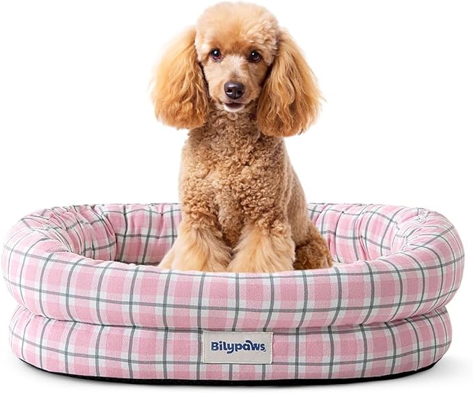 Orthopedic Dog Bed for Medium Size Dogs, Pet Sofa Bed with Egg Crate Foam, 4-Sided Bolster, Removable Washable Cover & Anti-Slip Bottom, Medium Pink Plaid