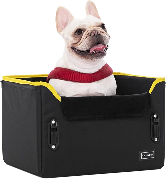 PETSFIT Small Dog Car Seat – Patented Safety Buckles – Safety Tether – Foldable Travel Dog Booster Car Seat Reduces Anxiety & Road Trips – Stable Frame, Soft Cushion, Fits Front/Back Seat