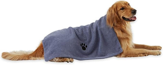 Bone Dry Pet Grooming Microfiber Towel, Embroidered Collection, X-Large,41x23.5", Stonewash Blue