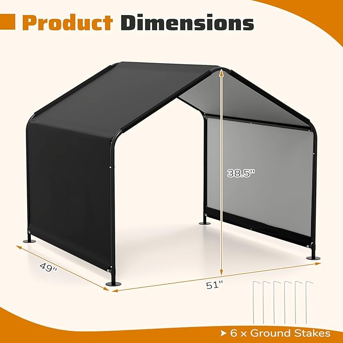 Giantex Outdoor Dog Shade Shelter Canopy, 4'x 4'x 3.2' Waterproof Pet Tent with PU Coating, Ground Stakes, Portable Sun & Rain Protection Canopy for Large Dogs Cats Outside, Black