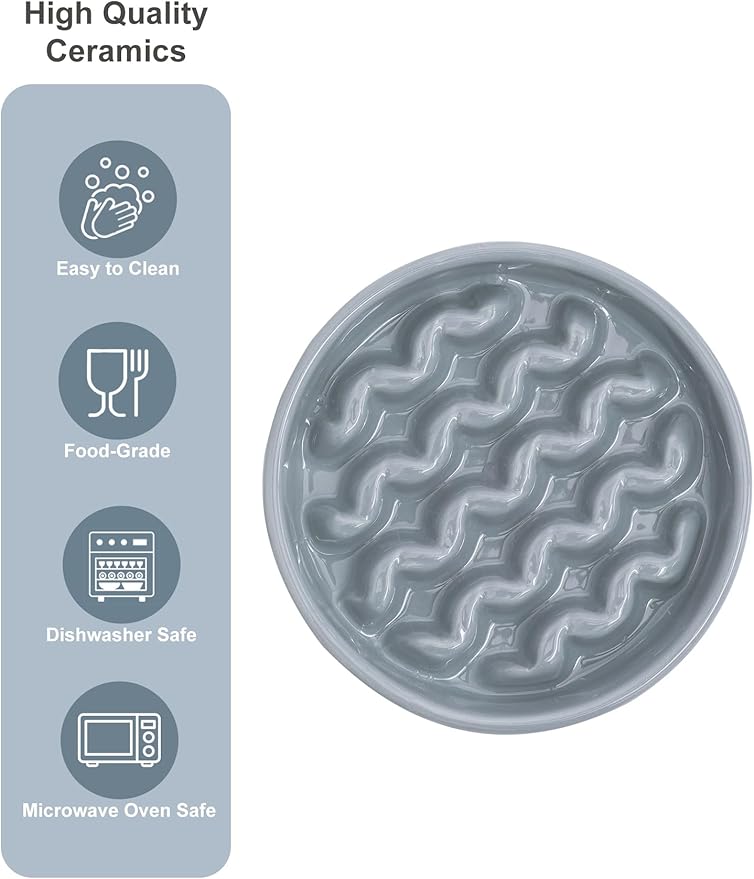 Ceramic Maze Dog Slow Feeder with Non-Slip Silicone Rim – Heavy-Duty Stoneware Bowl with Puzzle Pattern for Bloating & Obesity Prevention (Ice Blue-M)