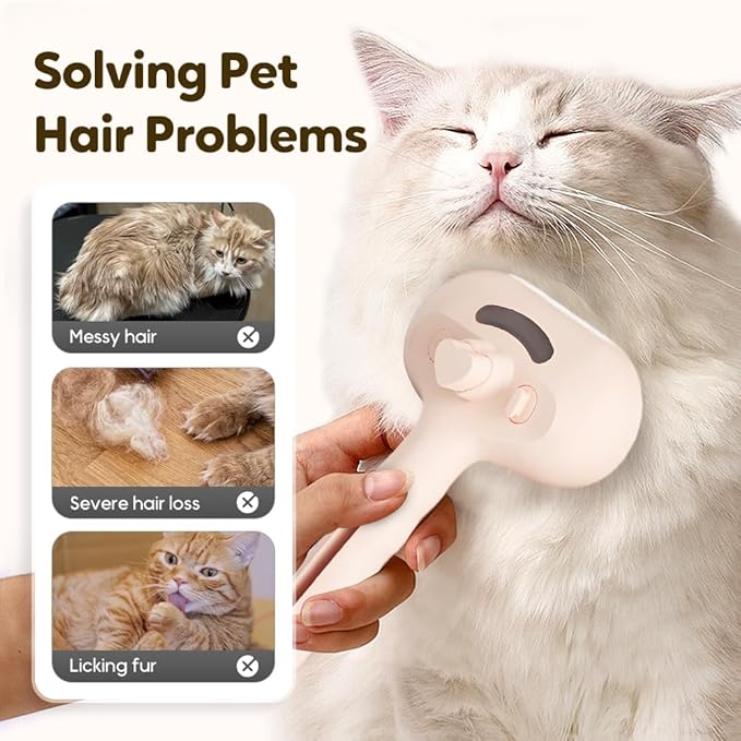 Pet Steam Brush for Dog Cat, 3 in 1 Pet Steam Groomer Comb for Indoor, Rechargeable Pets Spray Grooming Comb for Shedding Hair Removal, Mist Spray Combs for Long Short Haired Pets (White)