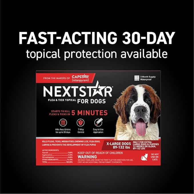 NEXTSTAR Flea and Tick Prevention for Dogs, Repellent & Control, Fast Acting Waterproof Topical Drops, Extra-Large Dog Flea & Tick Control, 1 Monthly Dose
