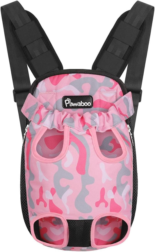 Pawaboo Pet Carrier Backpack, Adjustable Pet Front Cat Dog Carrier Backpack Travel Bag, Legs Out, Easy-Fit for Traveling Hiking Camping for Small Medium Dogs Cats Puppies, Extra Large, Pink Camouflage