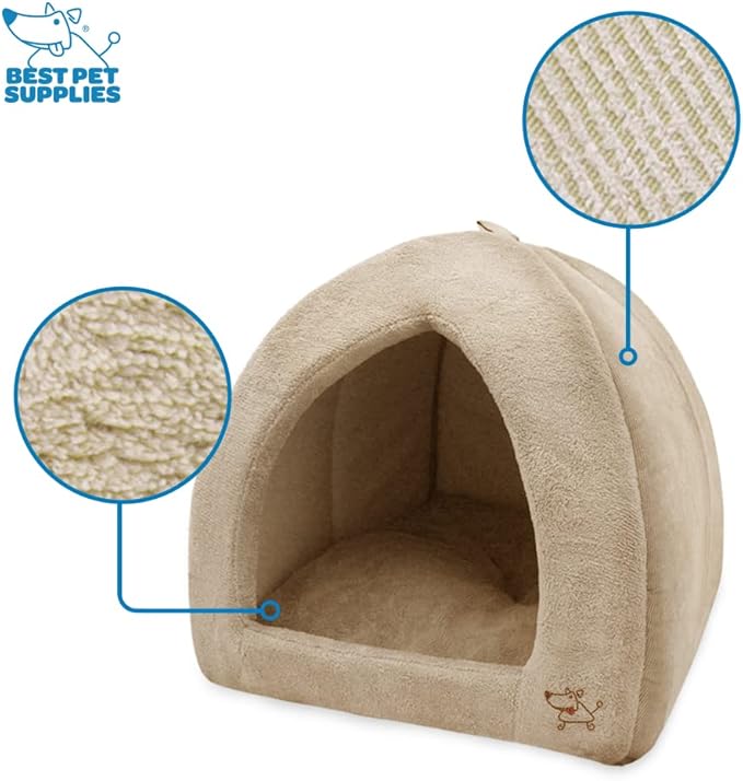 Best Pet Supplies Dog House Bed Crate Mat Tent Indoor Round Soft Plush for Small, Medium, and Large Breeds - Tan, 19 x 19 x H:19"