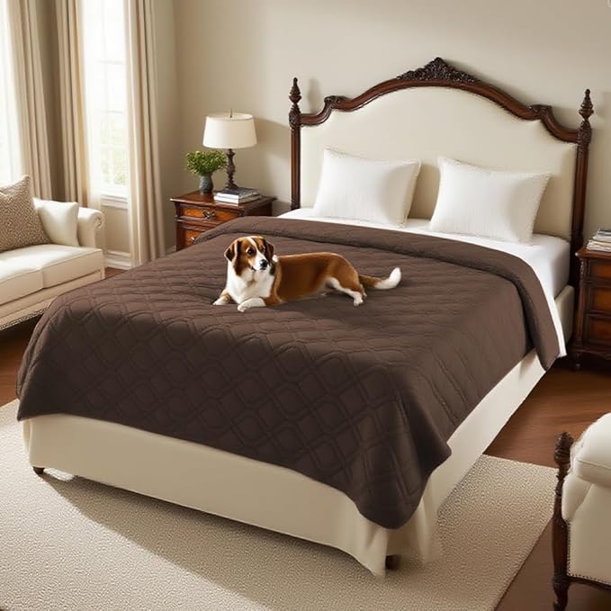 PrinceDeco Waterproof Blanket Dog Bed Cover with Non-Slip Back Pet Blanket for Furniture Bed Couch Sofa(52x82 Inch,Brown)