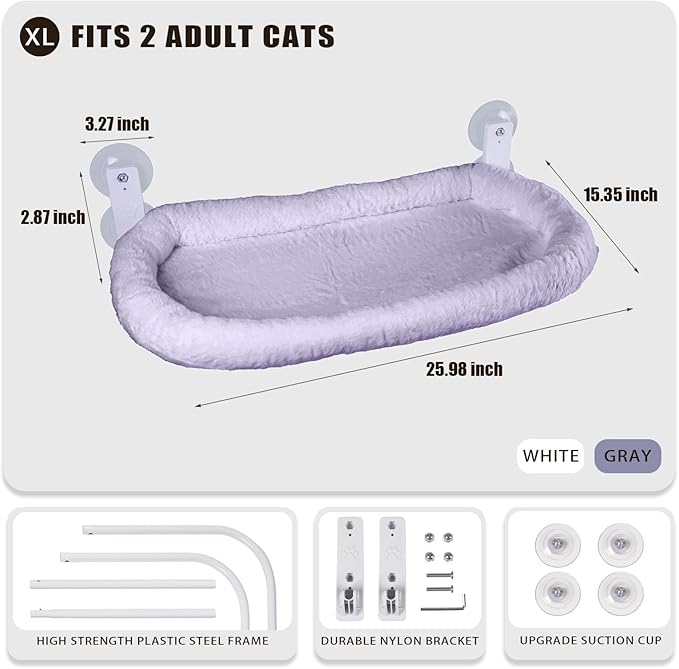 Cat Window Perch with Strong Suction Cups, Cat Window Hammock Foldable Bed with Breathable Mesh, All-Season Lounger for Medium Small Cats to Bird Watch & Sunbathe (Grey, XL)