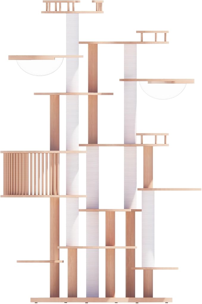 Downpat Cat Tree 84.6" Solid Wood Multi-Level Cat Tower with Condo,Cat Scratching Post,Jumping Space,Furniture Suitable for Cats (with Cat Scratching Mat Pad Anti-Slip Mat)