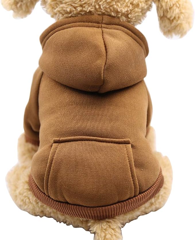 Jecikelon Winter Dog Hoodie Sweatshirts with Pockets Warm Dog Clothes for Small Dogs Chihuahua Coat Clothing Puppy Cat Custume (Coffee, XX-Small)
