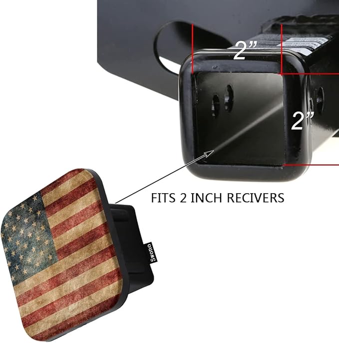 Swono American Flag Trailer Hitch Tube Cover Plug Cap, Grunge Vintage USA Flag Rubber Car Receiver Tube Hitch Plug, Heavy Truck Trailer Hitch Covers for Men Women, 2 Inches