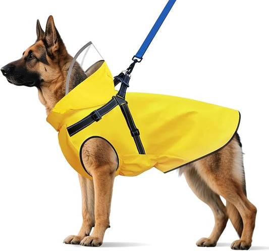 Dog Raincoat: Dog Rain Jacket with Reflective Harness & Removable Hood | Waterproof Dogs Rain Coat Poncho for Large Medium Small Dogs Puppies (Yellow - XXL)