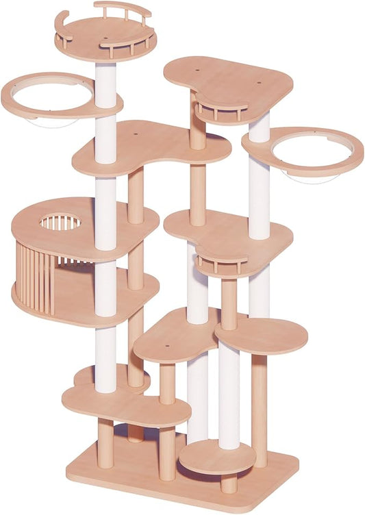 Downpat Cat Tree 84.6" Tall Solid Wood Multi-Level Cat Tower with Condo,Cat Scratching Post,Jumping Space,Furniture Suitable for Cats