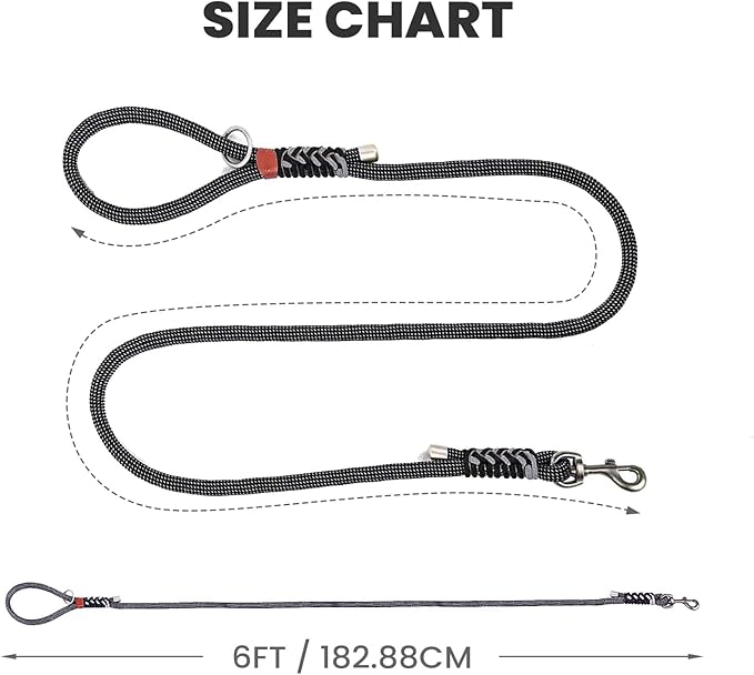 Heavy Duty Dog Leash- 6 FT Handmade Rope with Rotating Metal Clip, No Pull Training Slip Lead Comfortable for The Strong Large Medium Pets (Heavy Duty Dog Leash (Black), 6 FT Dog Leash)