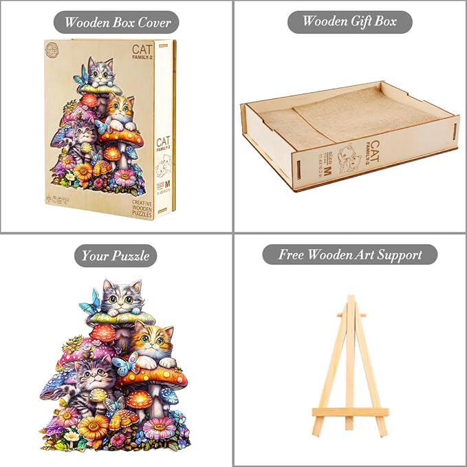 KAAYEE Wooden Puzzles for Adults, Cat Family-2 170 Piece Unique Animal Shape Puzzle, Cat Wood Puzzle for Adults, Creative Gifts for Friends/Family, Home Decor(11.4 * 10.2in)