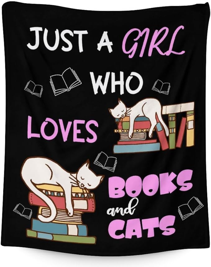 Cat Blanket Gifts - 50"x60" Cute Throw Blanket for Adults Kids - Black Soft Plush Throws for Bed, Couch & Travel