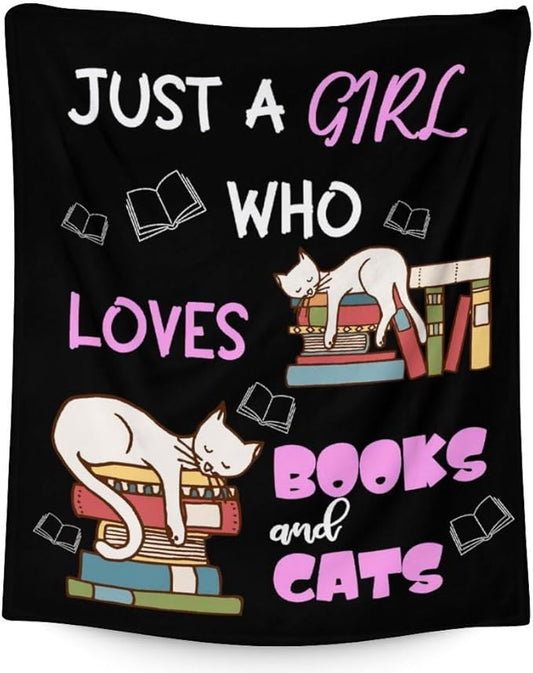 Cat Blanket Gifts - 50"x60" Cute Throw Blanket for Adults Kids - Black Soft Plush Throws for Bed, Couch & Travel