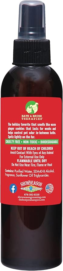 Showseason Animal Products Bath & Brush Therapies Gingerbread Dog Cologne 4.5 oz | Dog Perfume Long Lasting | Deodorizing Spray