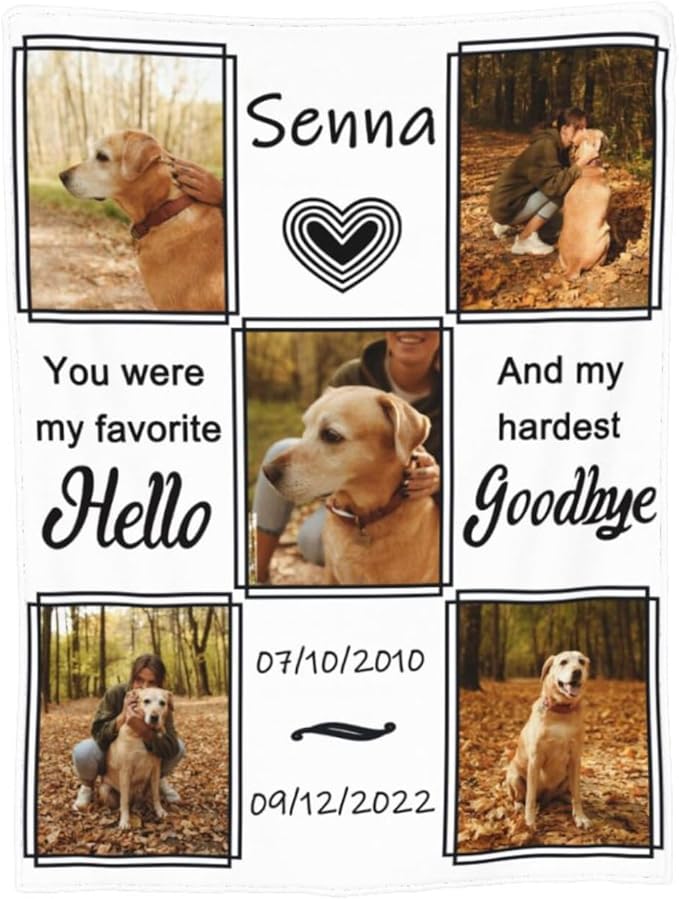 Funnylife Personalized Dog Memorial Gifts Custom Pet Memorial Blankets with Photos and Name, Dog Passed Away Sympathy Gifts 30" x 40"