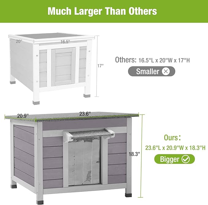 Outdoor Feral Cat House Weatherproof, Small Wooden Rabbit Hutch Bunny Cage Indoor-PVC Door Flaps