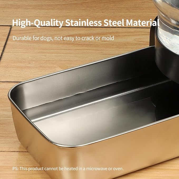 PAKEWAY 2.3 Gallon / 8.6L Automatic Gravity Dog Water Bowl Dispenser, Stainless Steel Large Capacity Pet Waterer with 3 Filters for Medium & Large Dogs and Cats