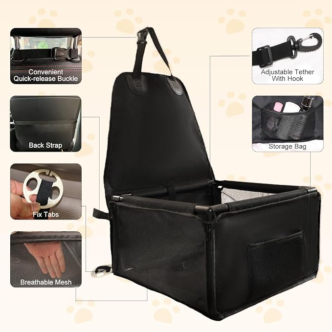 Dog Car Seats for Small Dogs,Pet Booster Seat with ，Frame Walls Extra Stable Waterproof Dog Box Car for Back and Front Seat,for Pet Up to 15 lbs