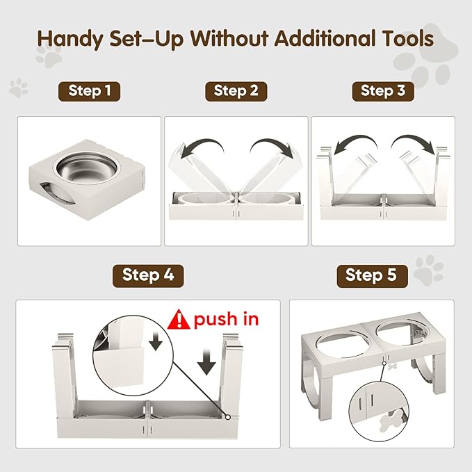 XIAZ Elevated Dog Bowls Large Breed Raised Dogs Bowl Stand Large/Medium Sized Dog 1L Food Water Bowl Stands 5 Heights Adjustable 9/11/12/14in White Pet Feeder Dish Station