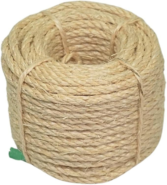 Premium Brazilian Sisal Rope, Natural Fiber 100% Sisal, Ultra Durable, Chemical-Free, Ideal for DIY, Cats, Scratching Post Replacement, Home Decor, Garden, Crafting (1/5” 50 ft / 5mm 15m)
