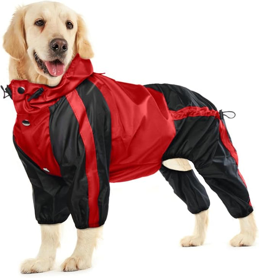 Dog Raincoat, Waterproof Dog Rain Jacket, Lightweight, Adjustable, Red, Large