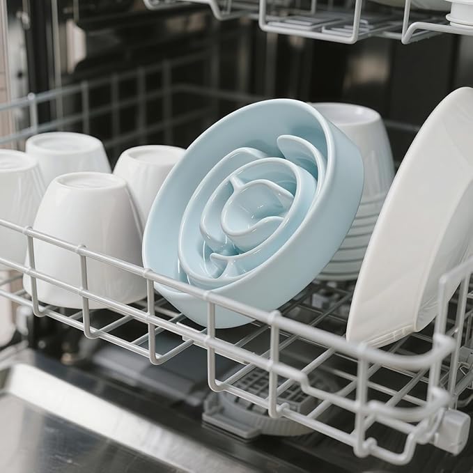 Ceramic Slow Feeder Dog Bowls with Anti-Slip, Slow Feeder & Non-Slip Design, Boredom and Anxiety Reducer, Suitable for All Breed Dogs and Cat (Ceramic-Blue)