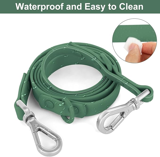 Wisedog Waterproof Dog Leash – 5ft/6ft Adjustable with 2 Hooks & Traffic Handle, Easy to Clean Double Clip Leash for Small, Medium, Large Dogs (Pine Green S)