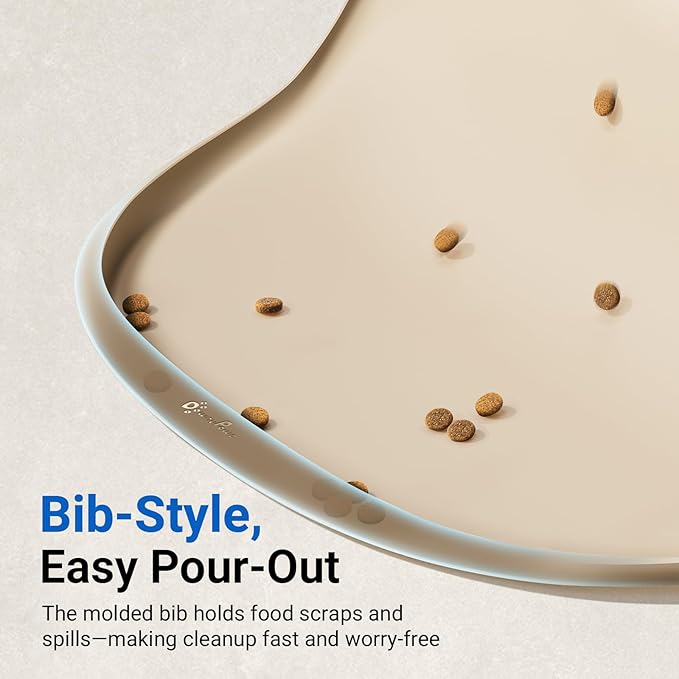 DownyPaws Cat Food Mats for Floors Waterproof, BPA Free Silicone Pet Food Mat, Non-Slip Pet Food Mat with High Raised Edge, Cat Placemat for Messy Drinkers, 18"×12.5", Almond