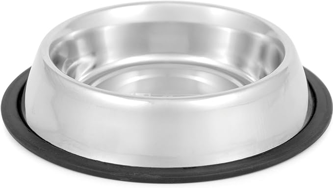 Jeffers No Skid No Tip Stainless Steel Pet Bowls for Dogs & Cats - Non-Slip Food & Water Feeder Dish with Black Rubber Base, Durable Easy to Clean Feeding Bowl for Indoor & Outdoor Use - 1/2 Pint