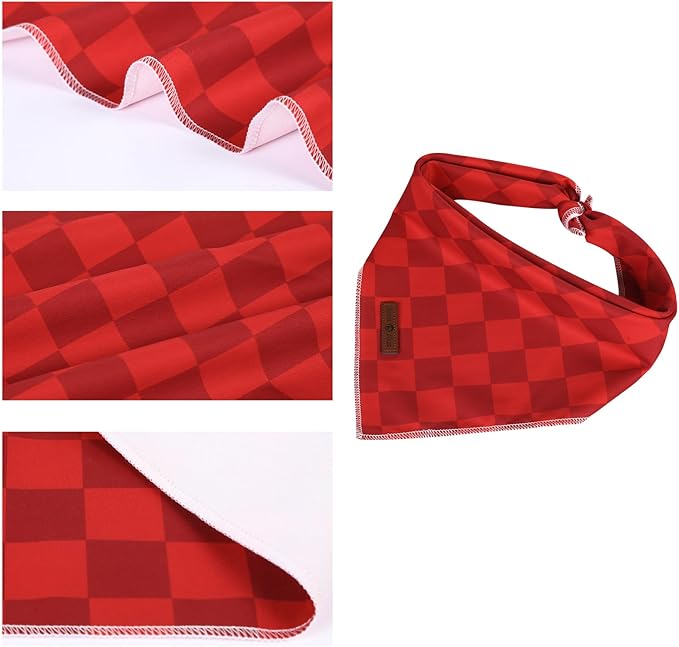 Lionet Paws Christmas Dog Bandana Washable Cotton Handkerchief Scarf Triangle Christmas Red Plaid Dog Bandanas for Small Medium Dogs Girl Boy