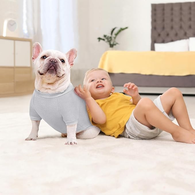 Idepet Dog Fleece Sweater, Small Dogs Shirt Pullover Sweatshirt Pet Dog Clothes Soft Puppy Sweater Warm Winter Shirt Classic Cat Apparel for Small Dogs and Cats (XX-Small, Grey)