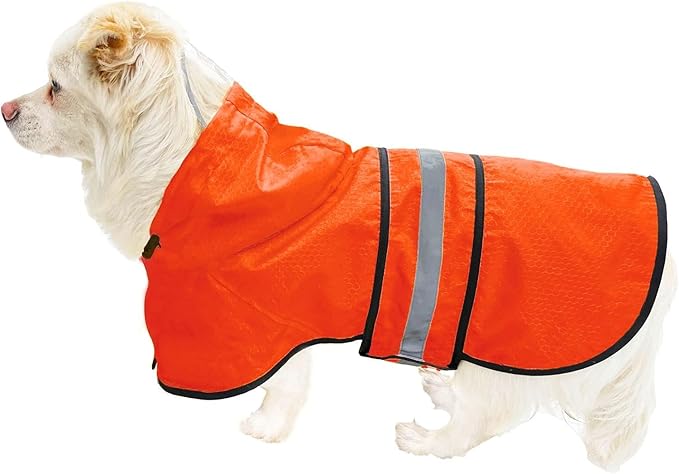 Dog Raincoat Waterproof Reflective Slicker - Lightweight Breathable Hooded Poncho Rain Coat Jacket with Adjustable Belly Strap and Leash Hole for Small Medium Large Dogs (Orange, X-Small)