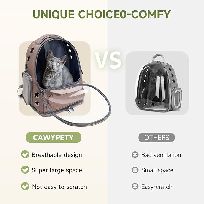 Cat Backpack Carrier, Breathable Cat Carrier Large Space Bubble Pet Backpack for Kitty Small Dog up to 15lbs, Transparent & Foldable Pet Carrier for Travel Hiking