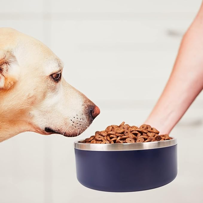 IKITCHEN Dog Bowl for Food and Water, 40 Oz Stainless Steel Pet Feeding Bowl, Durable Non-Skid Double Wall Insulated Heavy Duty with Rubber Bottom for Medium Large Sized Dogs (40 Ounces/5 Cup, Blue)