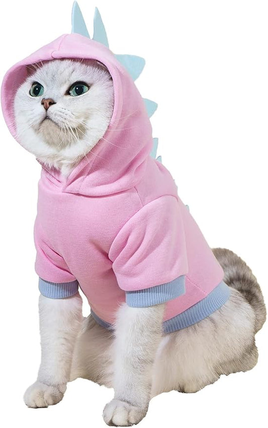 QWEEE Dinosaur Dog Hoodie - Warm Jacket for Puppy, Kitten, Small, Medium Dogs & Cats - Baby Pink, Large